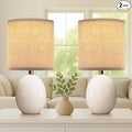 Dawnwake 17.3" Table Lamp Set of 2 for Living Room Bedroom, Bedside Lamps for Night Stands, Desk Nightstand Lamp Dimmable, Modern Linen Cream Ceramic Lamps (White-B)
