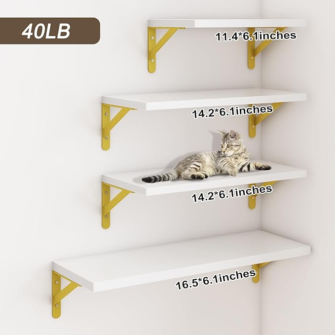 YGEOMER White Shelves for Wall, Different Sizes Wall Floating Shelves for Living Room, Bathroom, Bedroom, Kitchen, Home Decor (Set of 4)