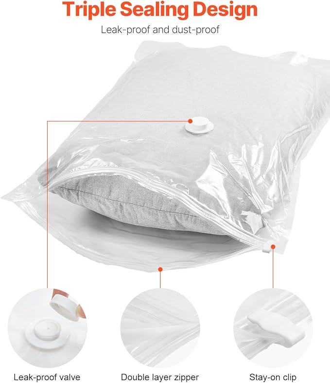 VEVOR Vacuum Storage Bags, 20 Pack Space Saver Seal Bag(4 Jumbo/4 Large/4 Medium/4 Small/4 Roll), Compression Airtight Zipper Space Bags with Hand Pump, for Cloth, Bedding, Blanket, Pillow, Travel