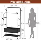 Furologee Clothing Racks for Hanging Clothes, Portable Rolling Garment Rack, Sturdy Metal Freestanding Clothes Rack with Wheels, Double Rods Wardrobe Racks for Bedroom Laundry Living Room
