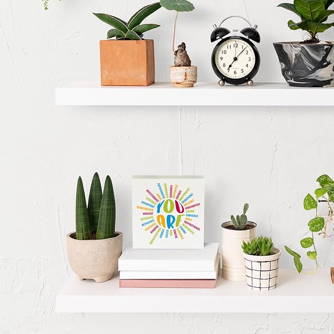 Sunshine Decor Motivational Desk Decor You Are Enough Sign Summer Decorations Wooden Box Sign for Home Office Farmhouse Table Shelf