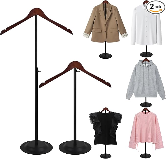 Eunika 2 Pack Adjustable T Shirt Display Flexible Shoulder Stand, 16-31 Inch Portable Metal Shirt Rack Display Stand Garment Coat Holder for Clothing Garment Coat Retail Vendor, Cloakroom