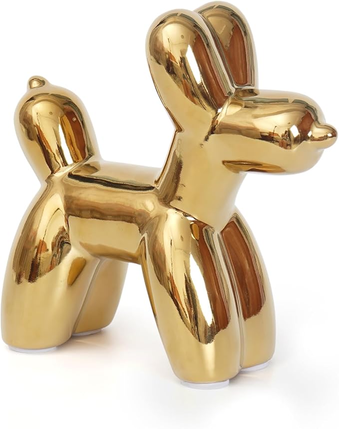 Notakia Large Golden Cute Ceramics Balloon Dog Statue Crafts Living Room Desktop Decorations,Handmade Modern Small Ceramic Animal Statue Ornament Home Decor Accents