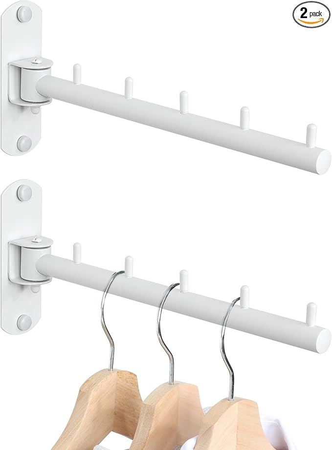 Swing Clothes Hanger Rack, Garment Racks Folding Clothes Bar Wall Mounted, 180°Rotation Laundry Drying Rack 304 Stainless Steel Space Saving for Laundry Room Bedroom Balcony, 9.45" Long 2Pack