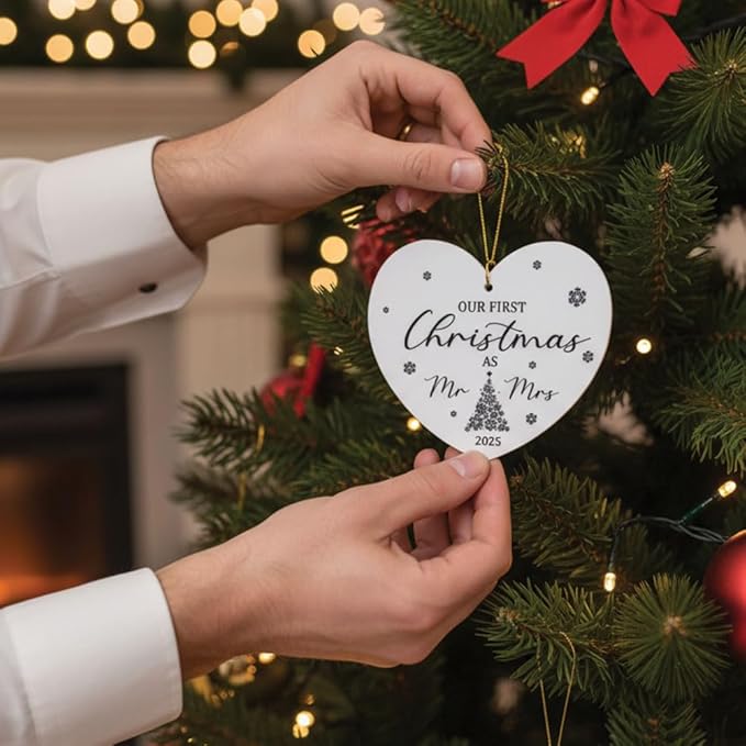 Our First Christmas as Mr & Mrs 2025 Ornament, Expecting Couple, Promoted to Grandparents Gift, Engagement Gift for Couples, First Married Christmas