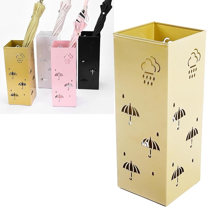 GLOGLOW Nan Metal Umbrella Stand, Carbon Steel, Stylish and Durable Umbrella Holder Bin for Entryway, Home, Office Spaces with 42x16x16cm Ornament (Gold)