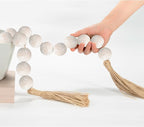 OMISHE 60" Long Extra Large Wood Bead Garland with 1.6" Diameter Wooden Beads and Tassels, Rustic Farmhouse Country Decorative Beads for Home Tiered Tray Decor, Rustic White