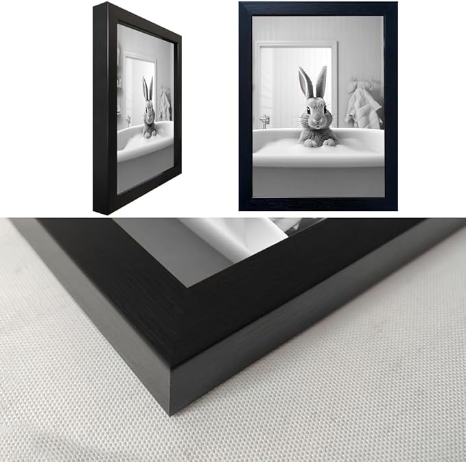 Kids Bathroom Wall Art Black and White Cute Animal Canvas Print Painting Funny Rabbit in Bathtub Bathroom Picture Wall Decor