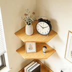 JiudunsKylight Wall Mounted Corner Floating Shelf Set of 3, with Wire Hole, 8.5/11.2/13.2 Inch Oak Shelves for Bedroom, Kitchen, Living Room, Storage and Display for Small Plants