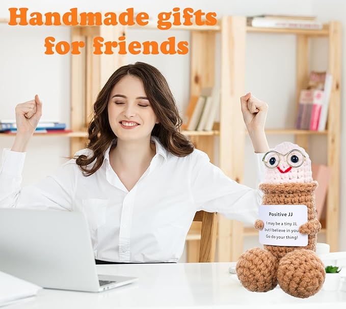 Positive Crochet Emotional Support Pickle Plushies Weird Stuffed Animal Funny Things Gag Gifts for Men Friends, Boyfriends, Husband Adult (Brown JJ-1pcs)