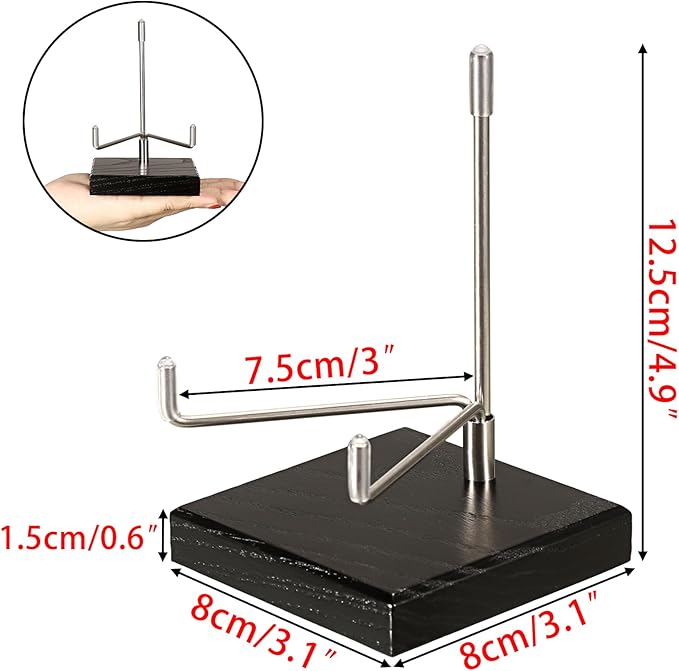 Hipiwe Adjustable Stainless Steel Arm Display Stand Easel with Wooden Base Rocks Crystal Display Easel Holder for Mineral Agate Gemstones Fossils Coral Geodes Plate and Photo, 3.1"x3.1"x4.9"