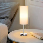 Dott Arts 18" Table Lamp for Bedroom, 3-Color Bedside Lamps with Pull Chain, Bedroom Table Lamps for Nightstand,AC Outlet Small Lamp for Living Room, Bulb Included Nickle
