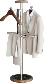 Metal Valet Stand with Tray, Clothes Valet Stand for Men with 2 Suit Hangers, Multifunctional Suit Valet Stand with Sturdy Base, for Entryway, Bedroom, Office H:54.33IN