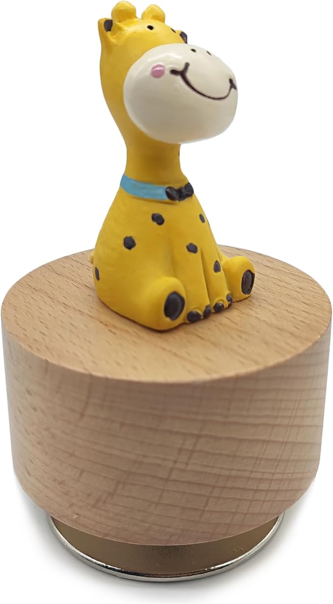 Mini Wooden Animal Rotary Music Box with Cute Giraffe Ornament (You are My Sunshine.)
