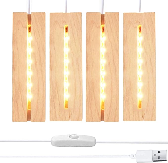6 inch Rectangle Display Pedestal, Warm Color Rectangle Led Lights Display Base, Crystal Wooden Lighted Base Stand for Acrylic, Crystal, Night Light, Glass Resin Art