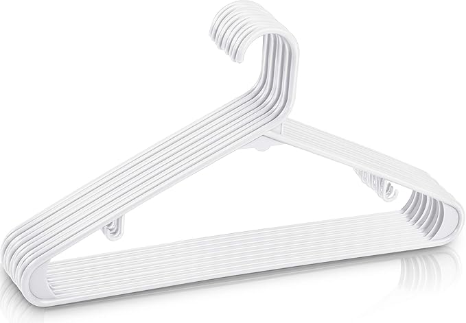 Utopia Home Plastic Hangers 20 Pack - Space Saving Clothes Hanger - Durable & Strong Closet Organizers and Storage with Built-in Strap Hooks - Essential for Shirts, Pants, Skirts & Coats (White)