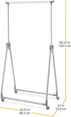 Whitmor Foldable Garment Rack - Rolling Clothes Rack - Adjustable Height - Silver