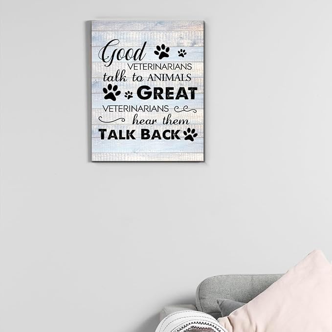 Funny Veterinarian Gifts Farmhouse Dog Canvas Wall Art Decor Veterinary Vet Gift for Women Good Veterinarians Talk To Animals Rustic Sign Painting Plaque Home Decoration (11.5 X 15 Inches, Framed)