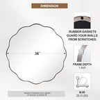 ANDY STAR Brushed Nickel Round Bathroom Mirror, 36 Inch Round Circle Mirror in Stainless Steel Metal Frame, Large Silver Vanity Frame with Unique Wavy Design