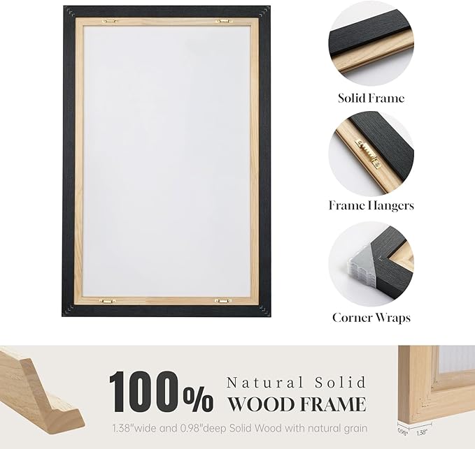 Framed Boho Wall Art for Living Room, Large 3 Piece Neutral Geometric Black and Beige Abstract Pictures Wall Art Decor, Farmhouse Vintage Artwork Home Decor for Hallway Office Guest Room 24x36 Inch