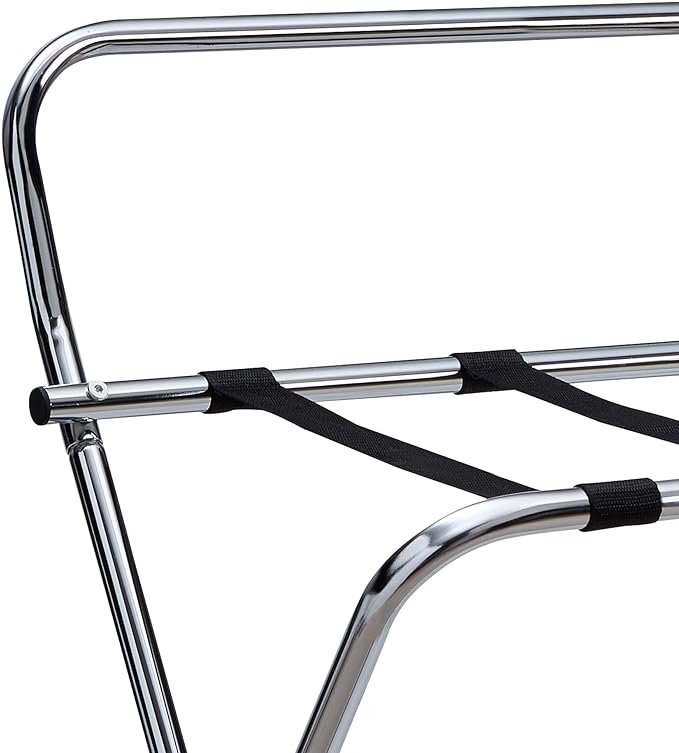 Kings Brand Furniture - Metal Foldable Luggage Rack, Suitcase Stand with Back, Perfect for Guest Room, Bedroom Hotel, Chrome/Black