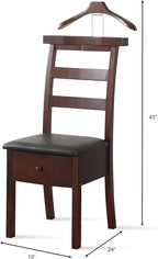 Proman Products Manhatten Chair Valet VL36654 with Drawer, Hanger, Trouser Bar and Tie & Belt Bar, 19" W x 24" D x 43" H, Dark Walnut