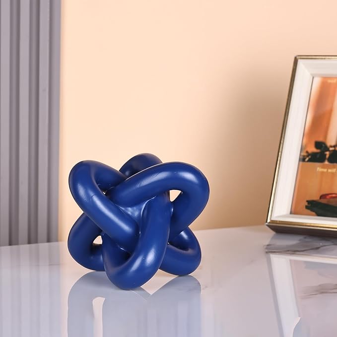 DOVDOV Blue Knot Sculpture, Three Knot Sculptures, Blue Home Decor Accents, Knot Sculptures for Rustic-Style Coffee Tables, Living Room Dining Tables, Entrance Hall Shelves, and Small Decorations.