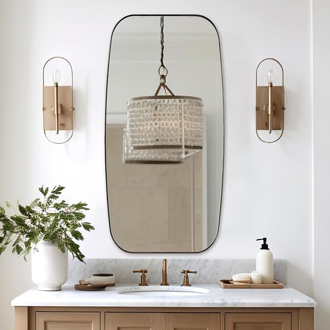 ANDY STAR Brushed Bronze Bathroom Mirror, 24x48 Oblong Mirror with Stainless Steel Metal Frame, Oval Vanity Mirror for Over Sink, Modern Anti Rust Wall Mounted