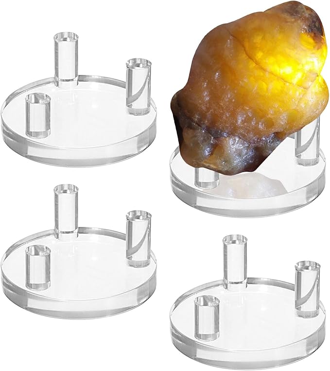Hipiwe Acrylic Display Easel Rock Display Stand Three-Peg Display Easel Stands for Mineral Crystal Geodes Coral Fossil Small Collectibles Display Stands with Round Base,Small,4 Pack
