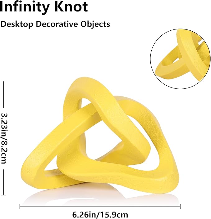 LCCCK Infinity Knot Sculpture Yellow Knot Decor Object, Abstract Knick Knacks Coffee Table Modern Statue, Yellow Sculpture for Home Living Room Table Ornaments and TV Stand Bookshelf Decorative