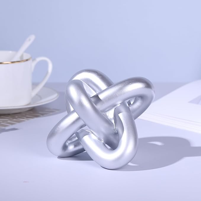 DOVDOV Silver Knot Sculpture, Three Knot Sculpture Silver Home Decor Accent, Suitable for Rustic Style Coffee Tables, Living Room Dining Tables, entryway Shelves, and Small Decorations.