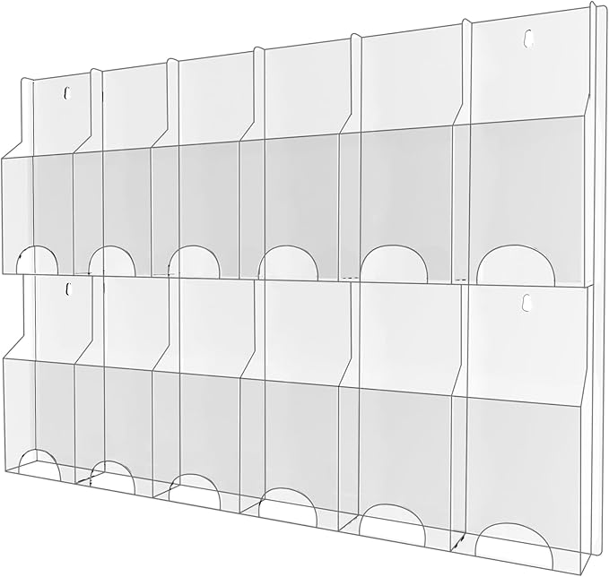 Acrylic Brochure Pamphlet Holder, 12 Pamphlet Holders, Clear Brochure Display Stand Wall Mount, Trifold Flyer Rack, Literature Storage Rack for Home, Offices, Waiting Room