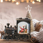 Christmas Musical Snow Globe Lantern Battery Operated with 6 Hour Timer, Santa Lighted Snow Globe Train Spinning Water Swirling Glitter Christmas Decoration Gifts(10.6 x 4.3 x 8.3 Inches)