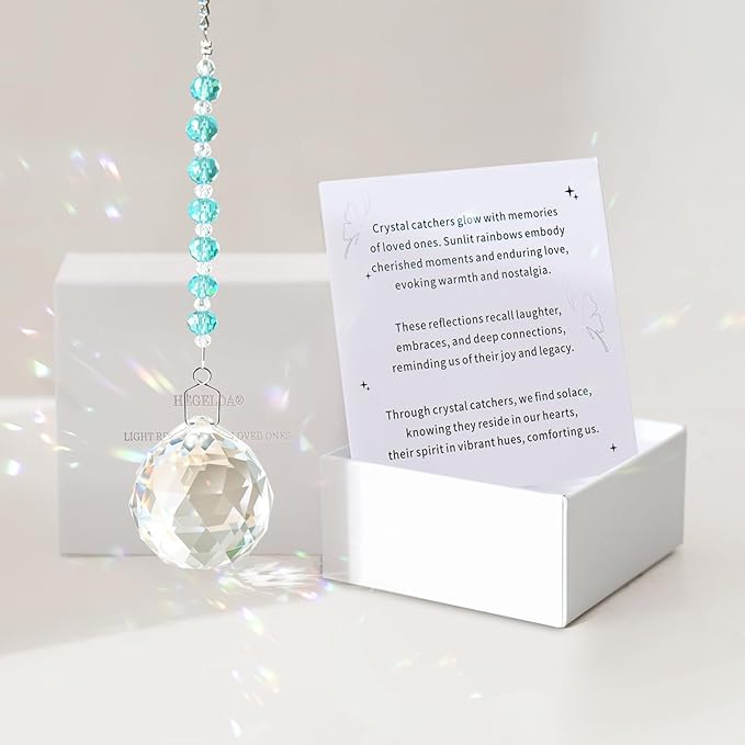 Sympathy Gifts for Loss of Loved One, Crystal Sun Catcher Rainbow Maker, Unique Condolence Memorial for Loss of Mom Dad Dog, Ideal Grief Bereavement Miscarriage Gifts (Light Blue)