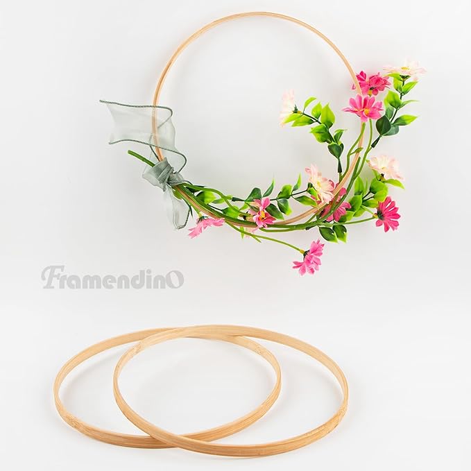 Framendino, 20 Pack Wooden Bamboo Ring Hoop Dream Catcher Rings Macrame Floral Hoops Craft for DIY Wedding Wreath Wall Hanging Decorations (8 in)
