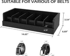 Belt Organizer for Closet - 6 Grids Black Bamboo Belt Storage Organizer Racks for Men Women's Drawer, Belt Display Holder Wall Mount with 2 Pcs Tie Clip