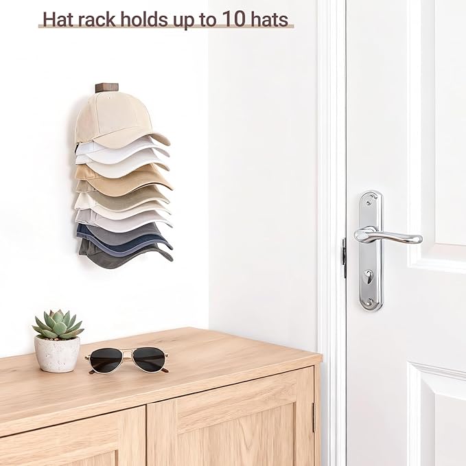 Mkono Hat Organizer for Baseball Caps, Hat Rack for Wall Hold Up to 10 Hats, Hat Holder On Wall Ball caps Storage Organizer Display for Door, Closet, Entryroom, Laundry Cap Organization
