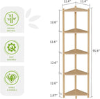 Wisuce Corner Shelf, 100% Real Bamboo Shower Corner Shelves Free Standing Shelf Storage Organizer for Bathroom Living Room Kitchen (Natural, 5 Tier)