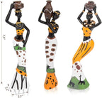 CYYKDA 3PACK Vintage African Statue. Hand Sculpture African American Figurines. Exotic Tribal Lady African Art Piece for Home Decor. Figurines Home Decor. Room Decor for Women-Yellow