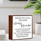 Inspirational Home Decor Signs Quote Wood Box Sign, Before You Leave This Home Wood Box Sign Square Desk Decor，Rustic Farmhouse Home Sign for Shelf Decor 5 x 5 Inches.（white）