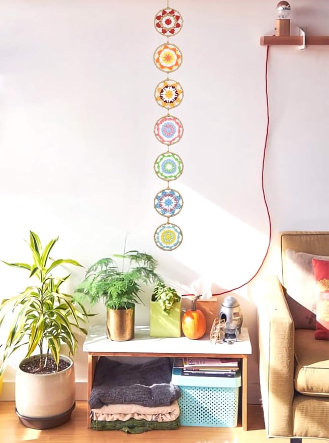DrCor Boho Mandala Dream Catcher Wall Decor Rainbow Boho Garland Dream Catcher for Patio Girls Bedroom Teens Toddlers Room Dorm Wedding Decor