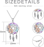 Dream Catcher Pendant Necklace 925 Sterling Silver Synthetic Moonstone Crystal Sunflower Rose Flower Evil Eye Dreamcatcher Cremation Jewelry Gifts for Women Wife Mom