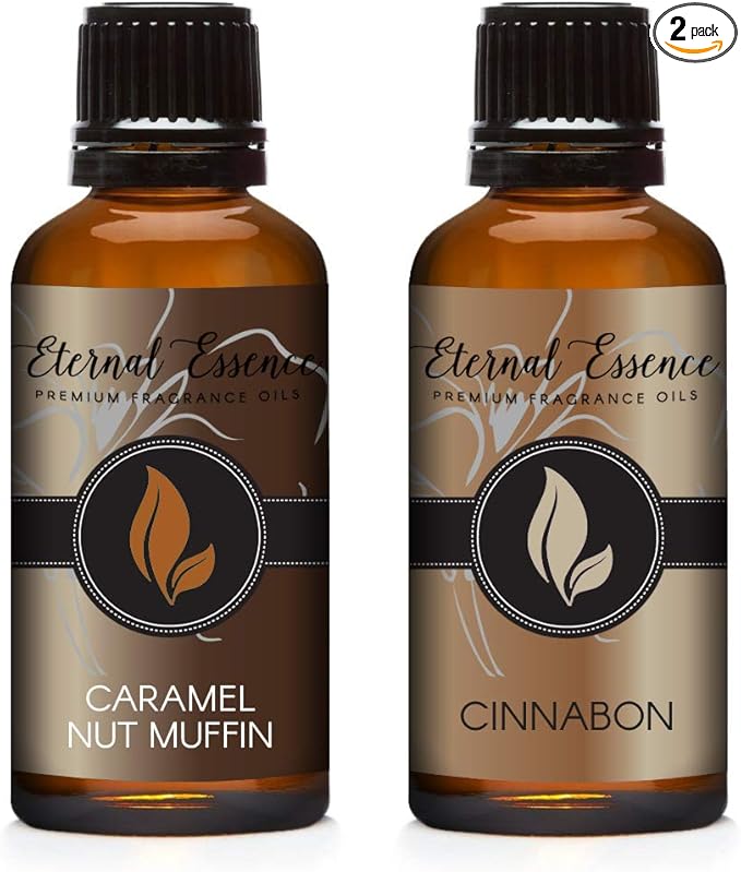 Eternal Essence Oils 2 Pack 30ml Premium Fragrance Oil - Caramel Nut Muffin & Cinnabon - for Candle, Soap Making, Aromatherapy, Diffusers, Home Care, & Humidifiers