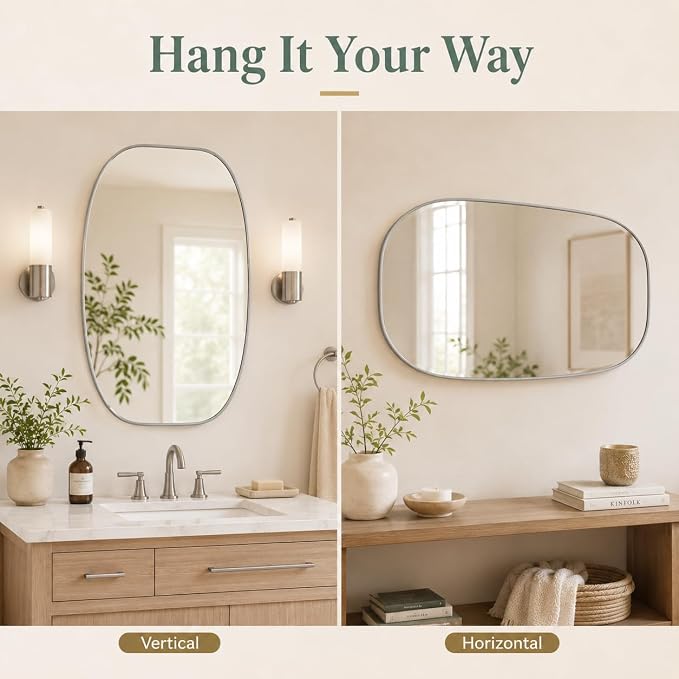 USHOWER Silver Oval Arch Bathroom Mirrors for Over Sink, 24x36 Inch Bathroom Vanity Mirror for Bathroom, Bedroom, Vanity, Entryway, Aluminium Frame, Anti-Rust, Modern Wall Decor