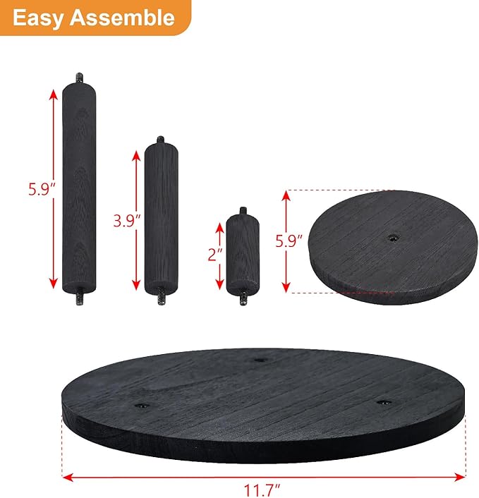 Ikee Design 3-Tier Wooden Display Riser for Jewelry, Wooden Jewelry and Figurine Display Risers, Wood Riser for Decor, Multilevel Stand for Action Figures and Home Decor, Black Color