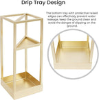 DouSeiAi 20 Inch Geometric Umbrella Stand, Metal Freestanding Umbrella Rack with Shelf, Entryway Organizer with Bottom Drip Tray for Drip Dry, Holds Umbrellas, Canes, Walking Sticks (Gold)