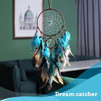 Feather Dream Catcher, Blue Tree of Life with Feathers Dreamcatcher Bead Wall Hanging Decor Indians Traditional Circular Net Hanging Art Ornament for Home Bedroom Decor(Blue)