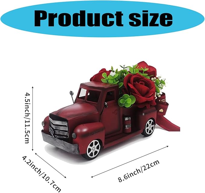 Vintage Truck with Artificial Flowers Farmhouses Tiered Tray Decors Table Centerpieces Minis Diecast Trucks Decorations Farm Pickup with Flower