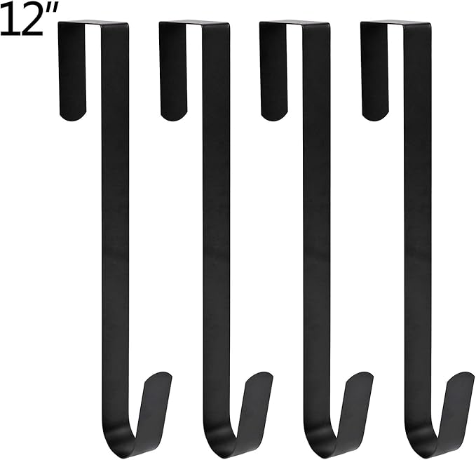 Sattiyrch 12" Wreath Hanger for Front Door,Steel Over The Door Hanger Hook,Wreath Door Hanger (Black,4)