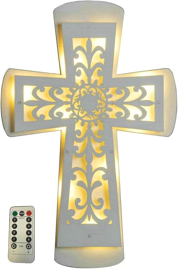 ADAVAS.Y&G Wooden LED Wall Cross with Remote Control – Christian Lighted Cross Decor, Battery Powered, Multiple Lighting Modes, Religious Wall Art for Home, Church, and Gifts